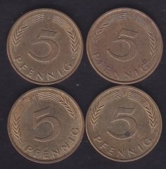 ALMANYA 5 FENİK 1982-83-88-89 YILLARI ( 4 ADET LOT)