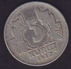 1937 YILI 5 KURUŞ  eski para alan yerler