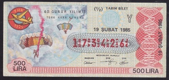 1985 19 ŞUBAT YARIM BİLET Y SERİSİ
