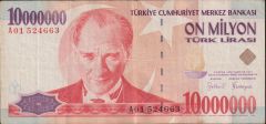 7.Emisyon 10 000 000 Lira A01 524663 Çok Temiz+