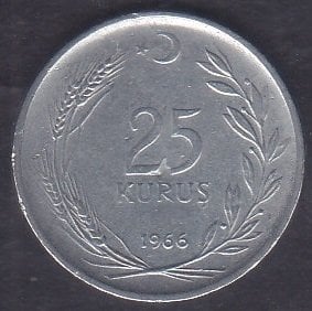 1966 Yılı 25 Kuruş Çok Temiz