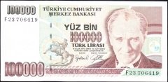7.Emisyon 3.Tertip 100000 Lira F23 706419 Çilaltı