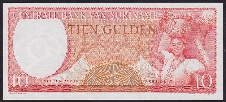 Suriname 10 Gulden 1963 Çil Pick 121