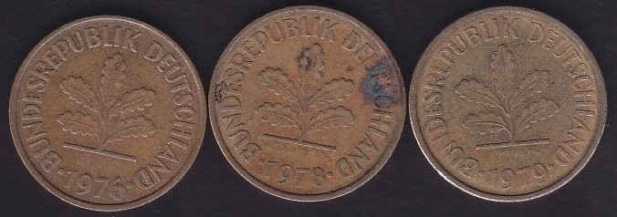 ALMANYA 5 FENİK 1976-78-79 YILLARI ( 3 ADET LOT)