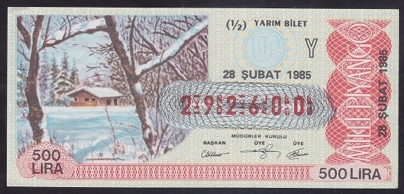 1985 28 ŞUBAT YARIM BİLET Y SERİSİ