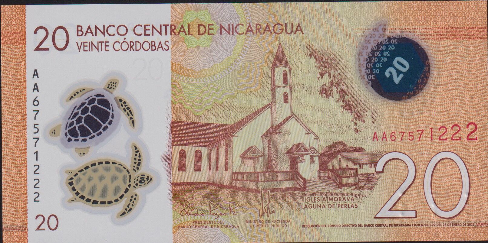 Nikaragua 20 Cordobas 2022 Çil Polimer ( 222 )