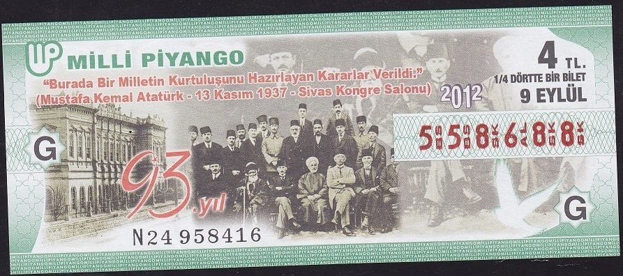 2012 9 Eylül Çeyrek Bilet - G Serisi