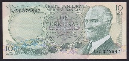 6.EMİSYON 2.TERTİP 10 LİRA J51 375847 ÇİLALTI ÇİL