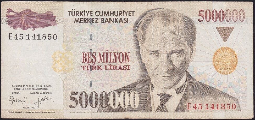 7.Emisyon 5 000 000 Lira E45 141850 Çok Temiz