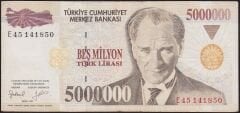 7.Emisyon 5 000 000 Lira E45 141850 Çok Temiz