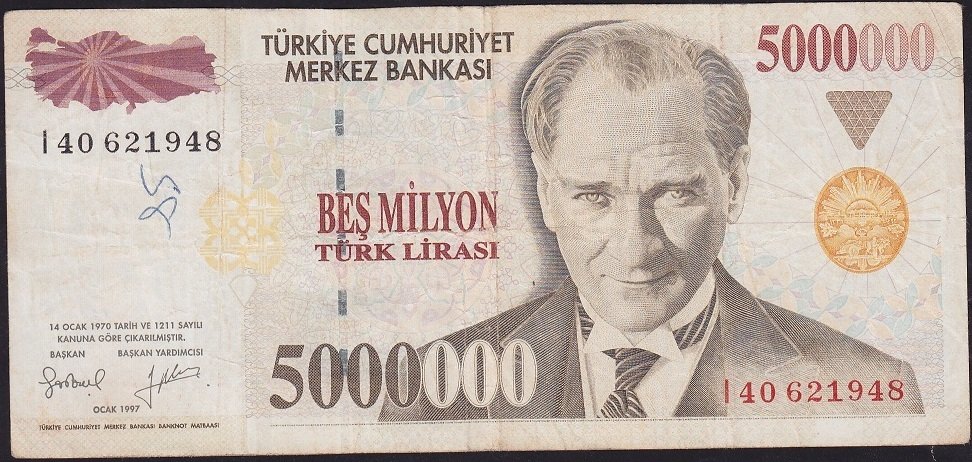 7.Emisyon 5 000 000 Lira I40 621948 Çok Temiz