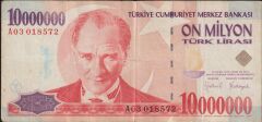 7.Emisyon 10 000 000 Lira A03 018572 Çok Temiz