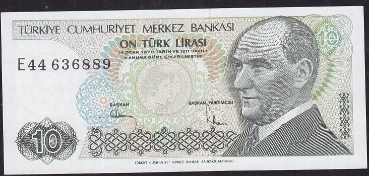 7.Emisyon 2.Tertip 10 Lira E44 636889 Çok Çok Temiz+
