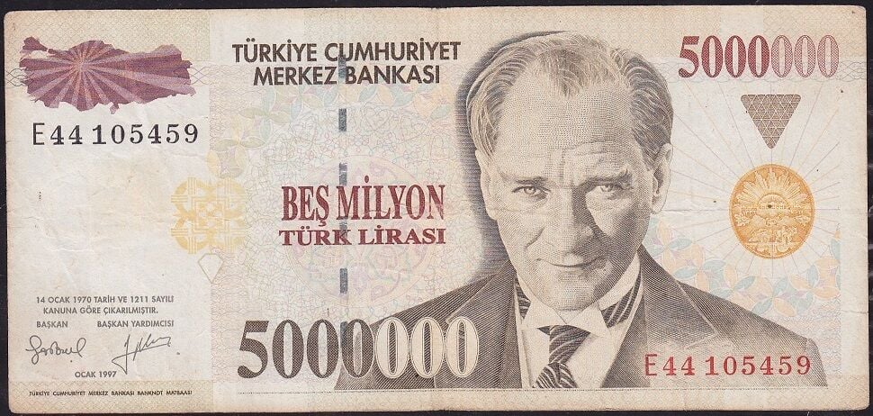 7.Emisyon 5 000 000 Lira E44 105459 Çok Temiz