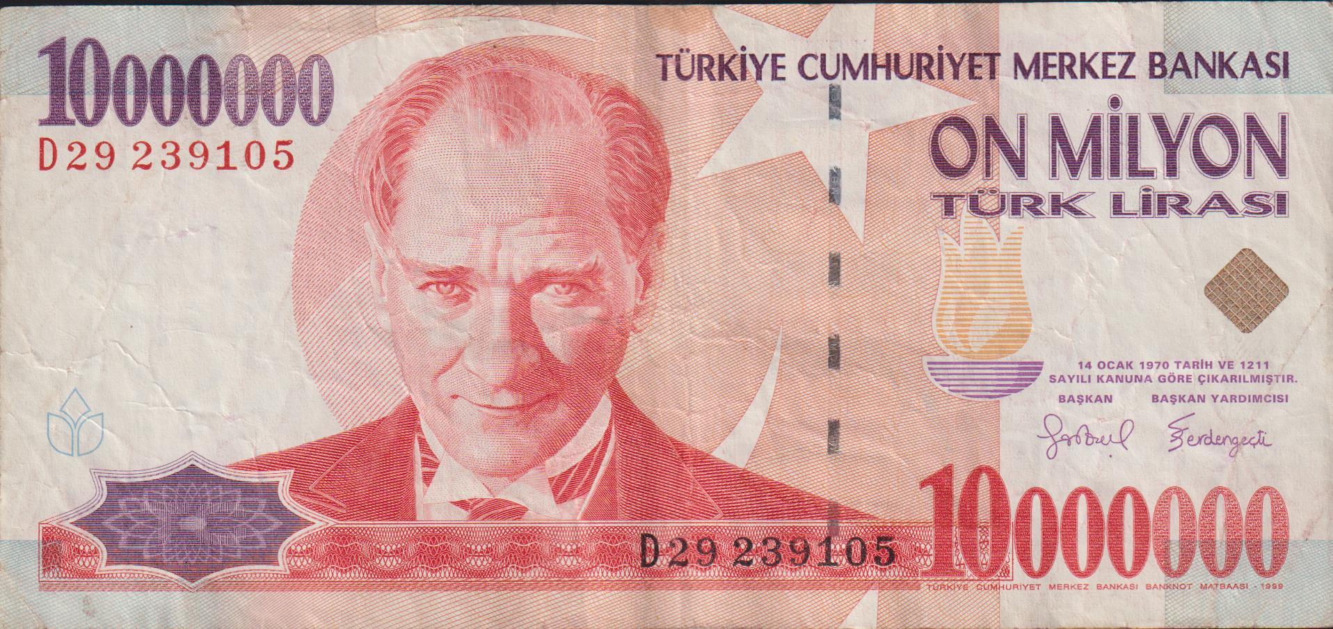 7.Emisyon 10 000 000 Lira D29 239105 Çok Temiz