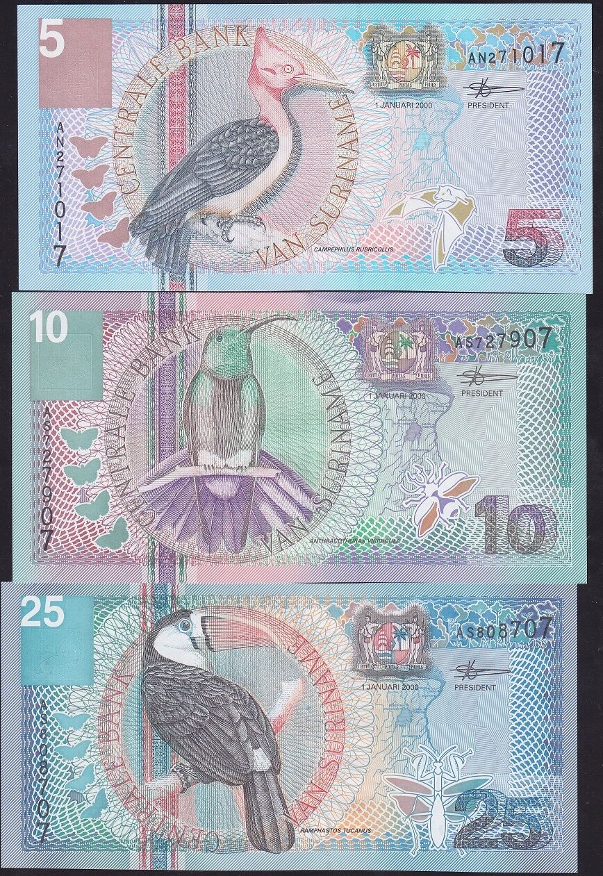 Suriname 5-10-25 Gulden 2000 Çil Set
