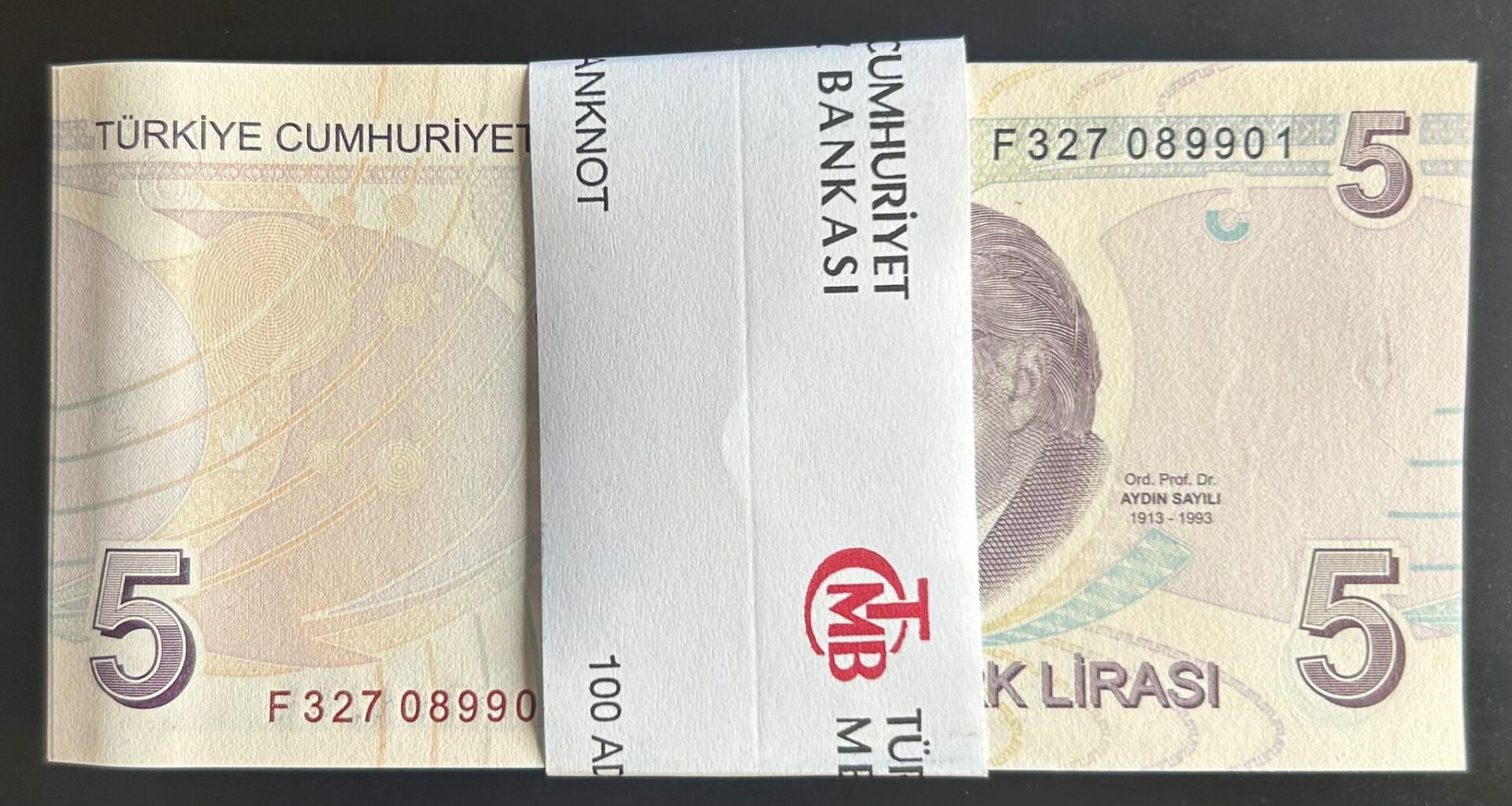 9.Emisyon 6.Tertip 5 Lira F327 089901 - 090000 Çil Deste Açıklamayı Okuyunuz