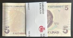 9.Emisyon 6.Tertip 5 Lira F327 089901 - 090000 Çil Deste Açıklamayı Okuyunuz