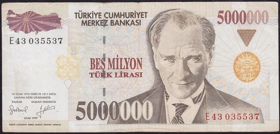 7.Emisyon 5 000 000 Lira E43 035537 Çok Temiz+