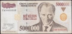 7.Emisyon 5 000 000 Lira E43 035537 Çok Temiz+