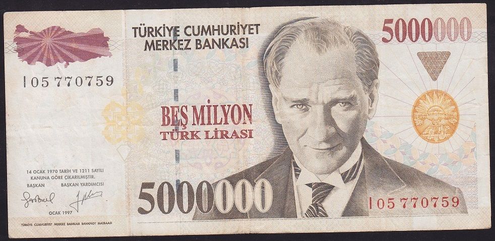 7.Emisyon 5 000 000 Lira I05 770759 Çok Temiz+
