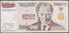 7.Emisyon 5 000 000 Lira E42 305763 Çok Temiz+
