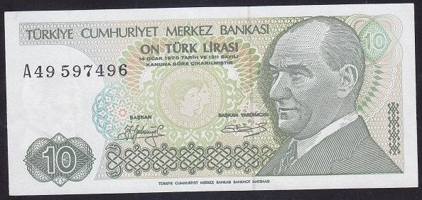 7.EMİSYON 1.TERTİP 10 LİRA A49 597496 ÇÇT + eski kağıt para alan koleksiyoncular