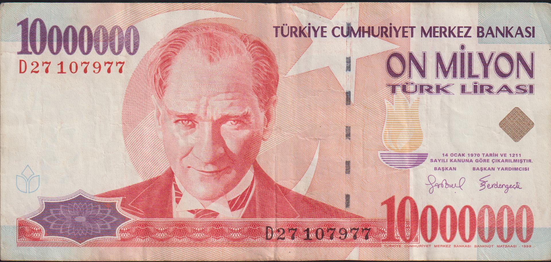 7.Emisyon 10 000 000 Lira D27 107977 Çok Temiz