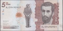 Kolombiya 5000 Pesos 2020 Çil