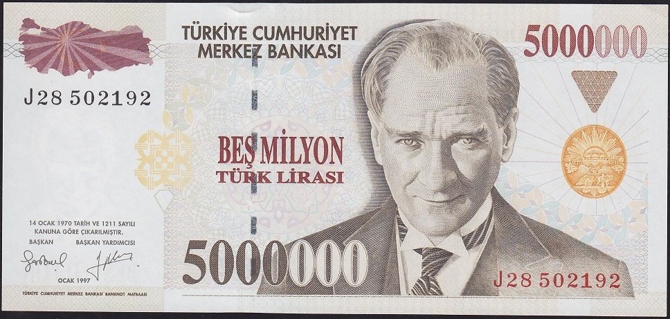 7.Emisyon 5 000 000 Lira J28 502192 Çil
