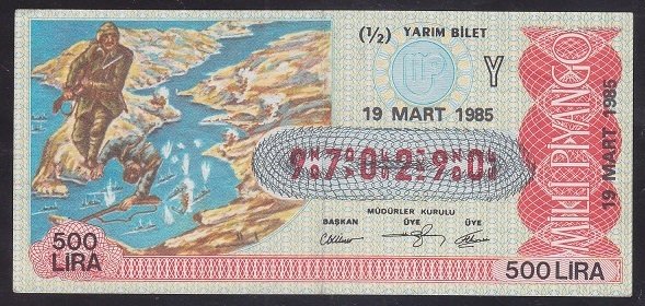 1985 19 MART YARIM BİLET Y SERİSİ