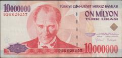 7.Emisyon 10 000 000 Lira D26 029257 Çok Temiz