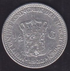 Hollanda 1/2 Gulden 1922 Gümüş