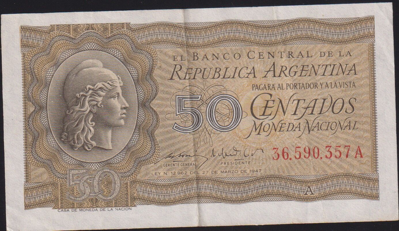 Arjantin 50 Centavos 1951 Çok Çok Temiz+ Pick 261