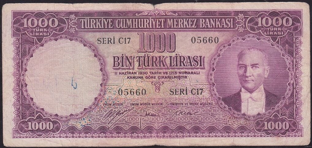 5.Emisyon 1000 Lira Seri C17 05660 Çok Temiz