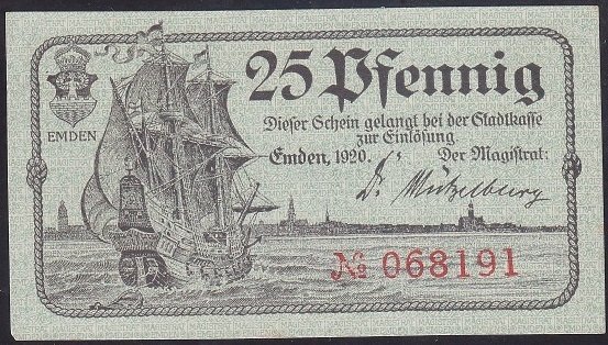 ALMANYA 25 PFENNİNG NOTGELD 1920 ÇİLALTI ÇİL