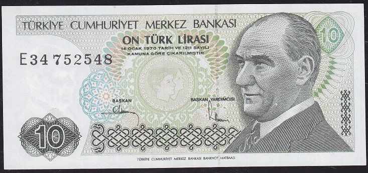 7.Emisyon 2.Tertip 10 Lira E34 752548 Çilaltı Çil