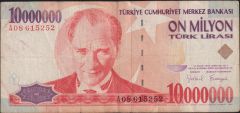7.Emisyon 10 000 000 Lira A08 615252 Çok Temiz