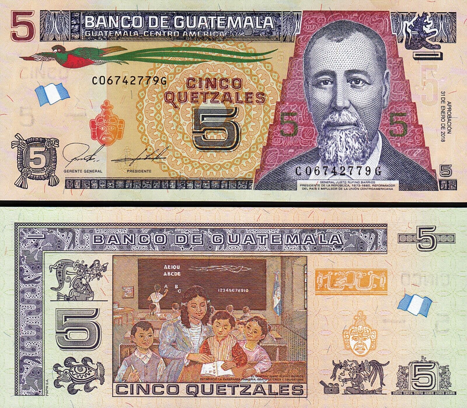 Guatemala 5 Quetzal 2018 Çil Pick 116