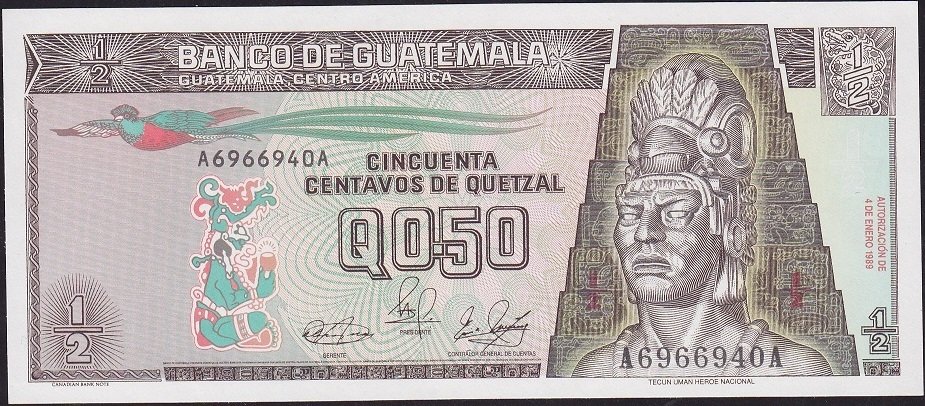 Guatemala 1/2 Quetzal 1989 Çil Pick 72a