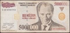 7.Emisyon 5 000 000 Lira E39 098793 Çok Temiz