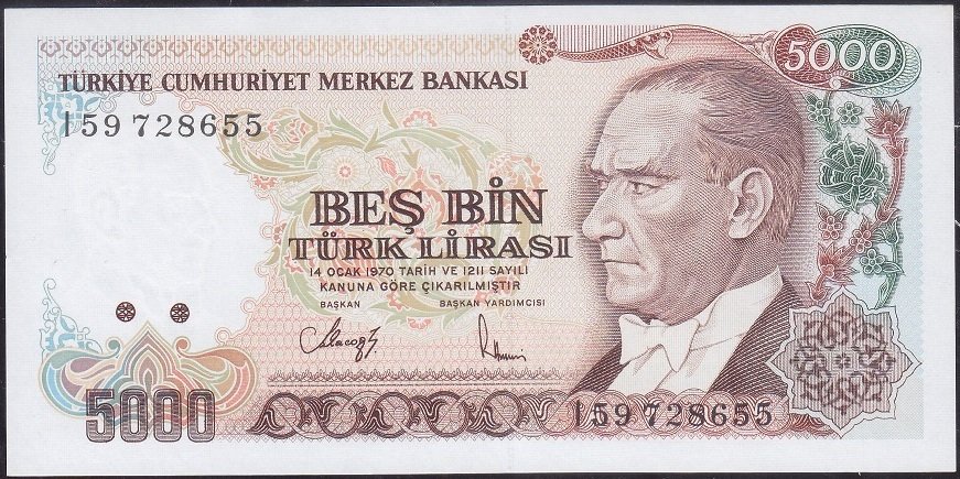 7.Emisyon 4.Tertip 5000 Lira I59 728655 Çil
