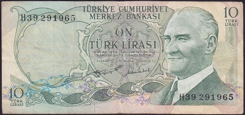 6.EMİSYON 2.TERTİP 10 LİRA H39 291965 ÇOK TEMİZ eski kağıt para değerleri