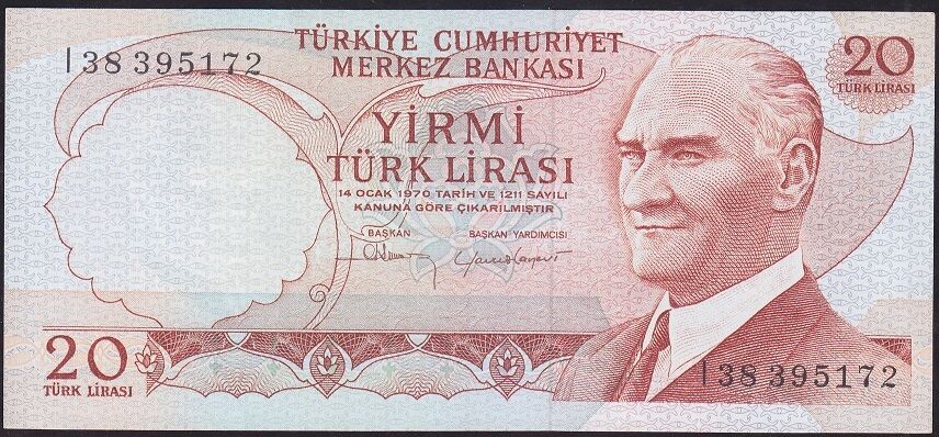 6.Emisyon 4.Tertip 20 Lira I38 395172 Çil