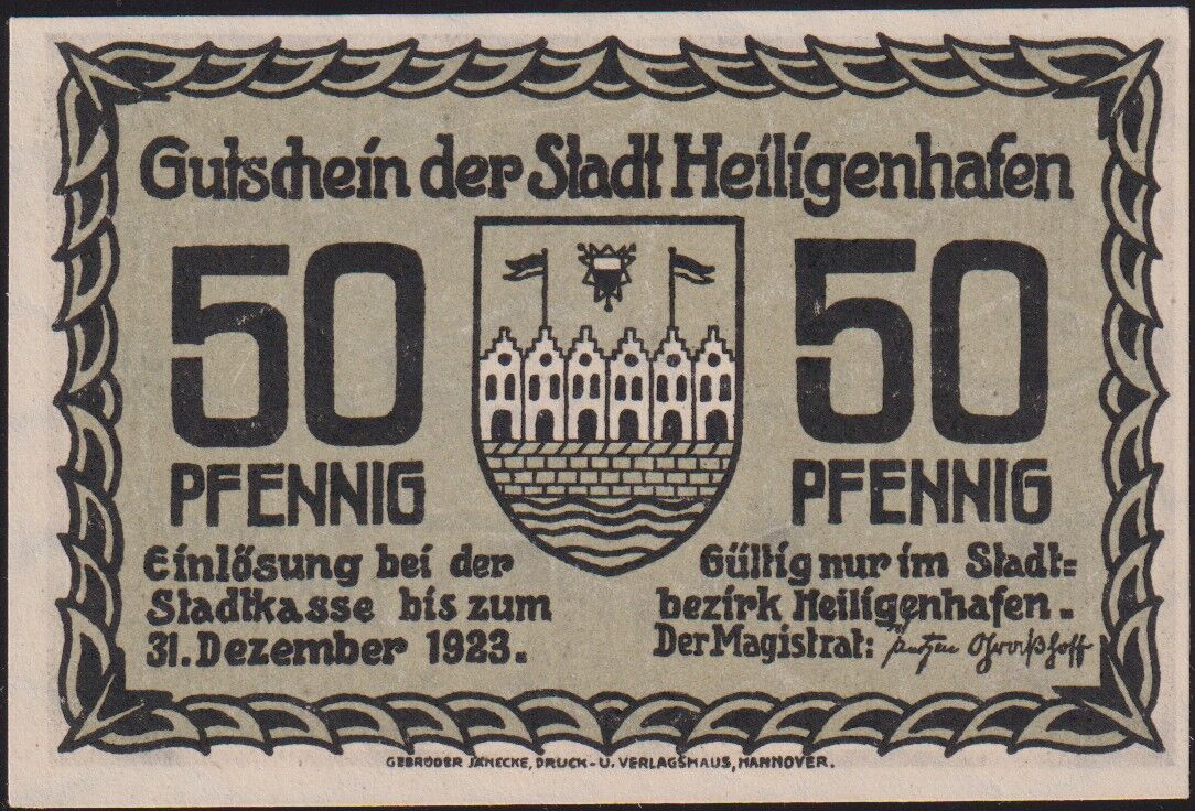 Almanya 50 Pfennig Notgeld 1923 Çil Filigranlı