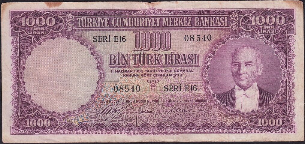 5.Emisyon 1000 Lira Seri E16 08540 Çok Temiz