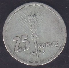 1935 Yılı 25 Kuruş Çok Temiz - Gümüş