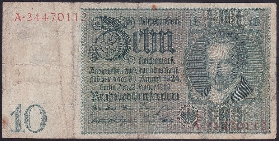ALMANYA 10 REİCHSMARK 1929 TEMİZ
