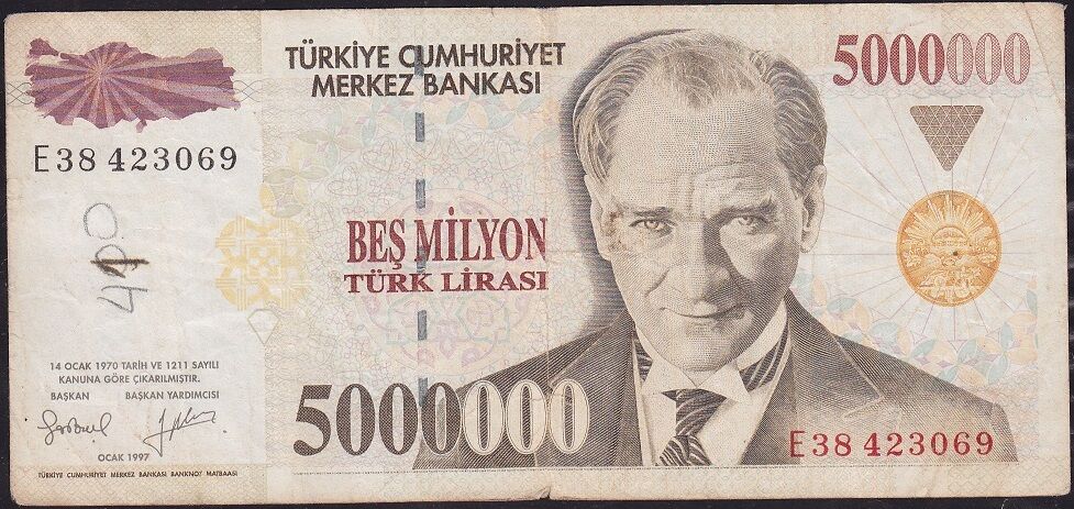 7.Emisyon 5 000 000 Lira E38 423069 Çok Temiz