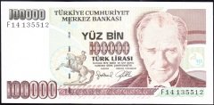 7.Emisyon 3.Tertip 100000 Lira F14 135512 Çilaltı +